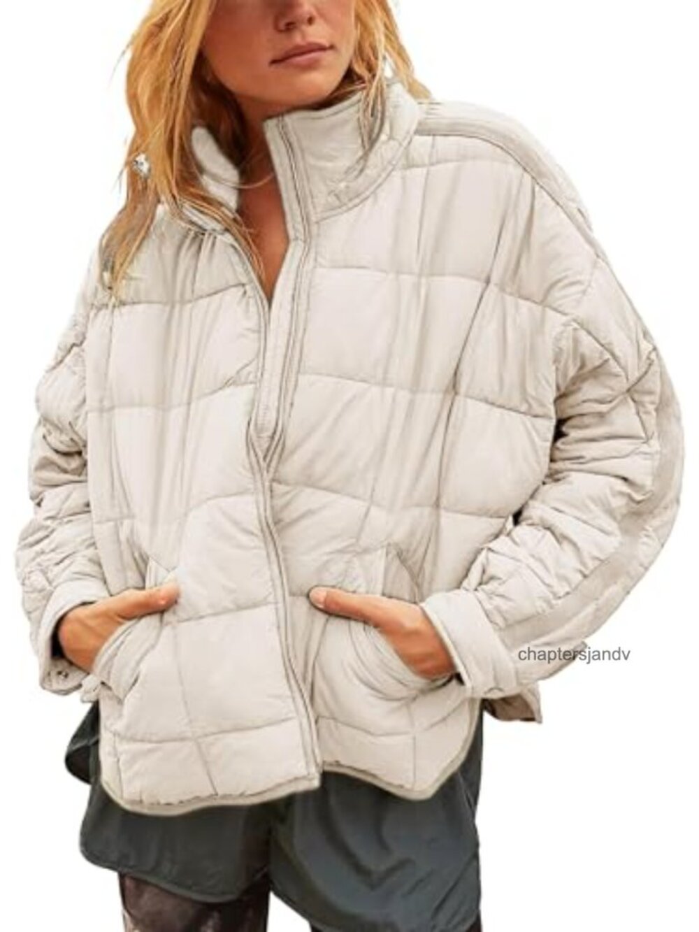 Quilted Puffer Jacket Lightweight Zip Up Padded Coat with Pockets